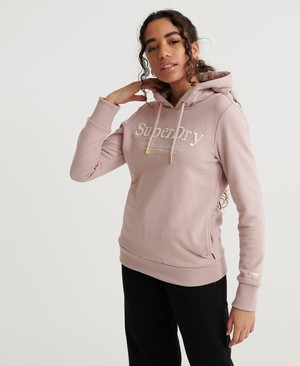 Superdry Applique Serif Loopback Női Kapucnis Pulóver Lila | GHWCM7852